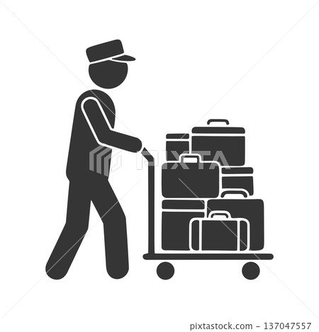 Silhouette icon of a porter carrying luggage Silhouette icon of a porter carrying luggage 137047557