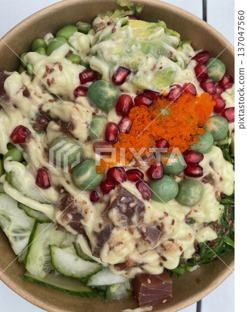 Healthy Poke Bowl with Fresh Ingredients Healthy Poke Bowl with Fresh Ingredients 137047560