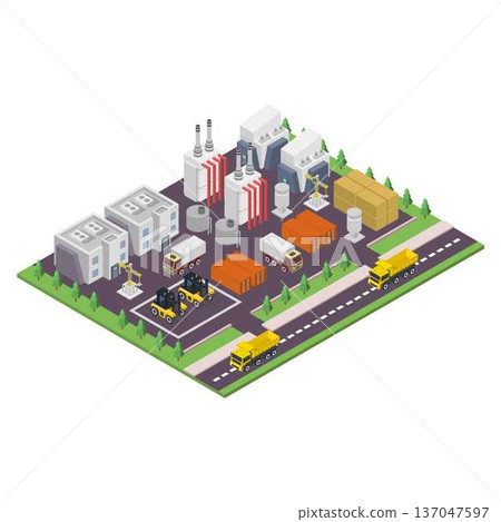 Big industrial factory and logistic warehouse isometric Big industrial factory and logistic warehouse isometric 137047597