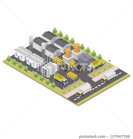 Big industrial factory and logistic warehouse isometric Big industrial factory and logistic warehouse isometric 137047598
