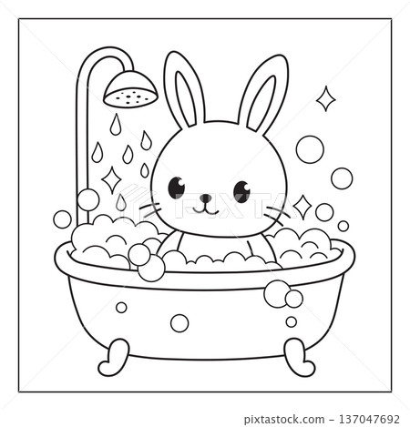 Cute Bunny Taking a Bath Adorable Outline Coloring Page for Kids Cute Bunny Taking a Bath Adorable Outline Coloring Page for Kids 137047692