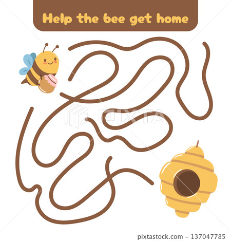 Maze game where a bee searches for its hive. Encourages problem solving and keeps kids engaged with a friendly illustration. Maze game where a bee searches for its hive. Encourages problem solving and keeps kids engaged with a friendly illustration. 137047785