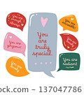 Set of cute speech bubbles with warm compliments. Perfect for stickers cards social posts or any design that spreads kindness and positivity. 137047786