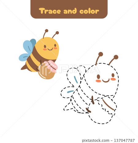Playful tracing activity featuring a smiling bee. Perfect for early learning, fine motor skills and calm creative time. 137047787