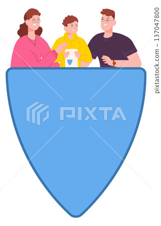 Family life insurance. Protected parents and kid color icon 137047800