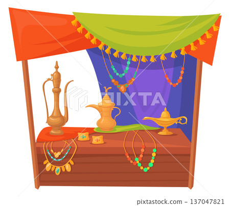Turkish market stall. Lamp and jewelry shop tent Turkish market stall. Lamp and jewelry shop tent 137047821