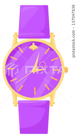Female wrist watch icon. Purple clock accessory Female wrist watch icon. Purple clock accessory 137047836