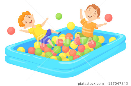 Bouncy ball pool with happy jumping kids characters Bouncy ball pool with happy jumping kids characters 137047843