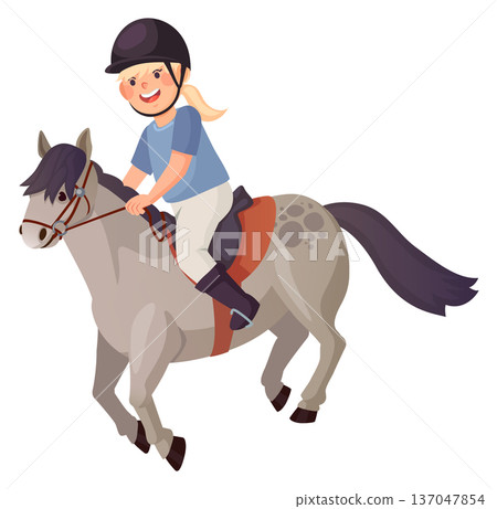 Happy girl ride pony. Active sport kid Happy girl ride pony. Active sport kid 137047854