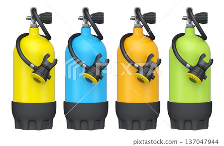 Set of diving tank full oxygen for snorkeling on white background. Set of diving tank full oxygen for snorkeling on white background. 137047944