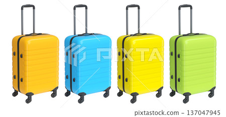 Set of luggage with beach accessories for summer holidays on white background. Set of luggage with beach accessories for summer holidays on white background. 137047945