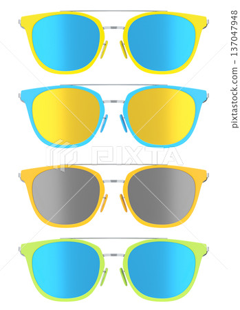 Set of sunglasses with gradient lens and plastic frame on white background. 137047948