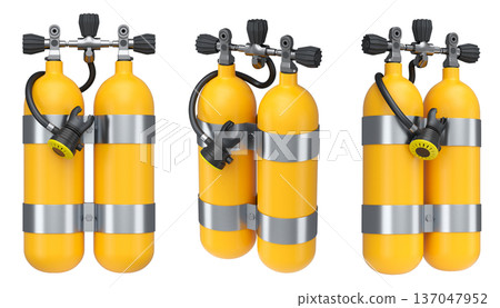 Set of diving tank full oxygen for snorkeling on white background. Set of diving tank full oxygen for snorkeling on white background. 137047952