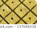 Mineral wool cubes. Seed germination cube. Mineral wool for germination isolated on white background. Pressed cube for hydroponics and aquaponics seed germination close-up 137048338