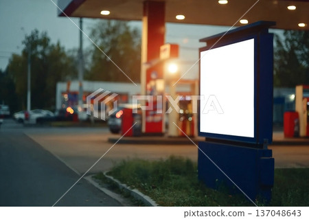 Billboard for advertising at the gas station, soft focus. 137048643
