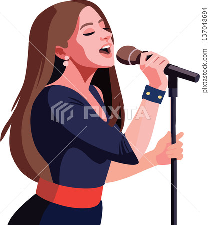 woman artist with microphone sings- 137048694