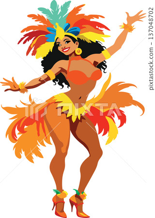 cartoon of brazilian woman in carnival costume- 137048702