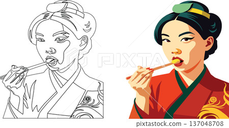 close-up of Japanese female figure while eating- close-up of Japanese female figure while eating- 137048708