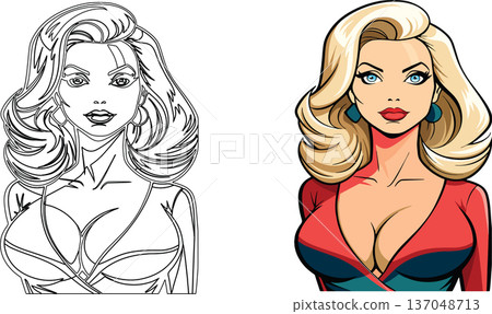 Colorful and transparent blonde woman figure- 137048713
