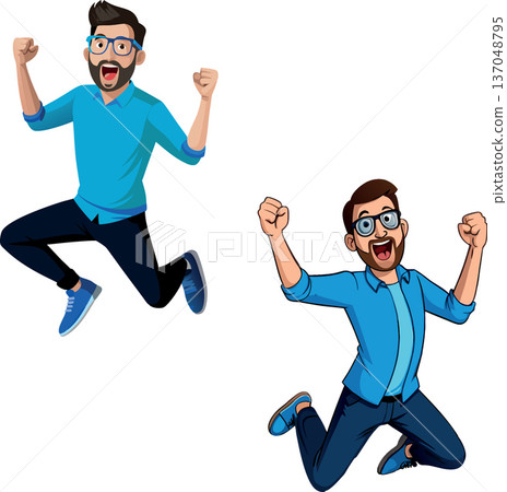 Happy man jumping and celebrating with excitement Happy man jumping and celebrating with excitement 137048795