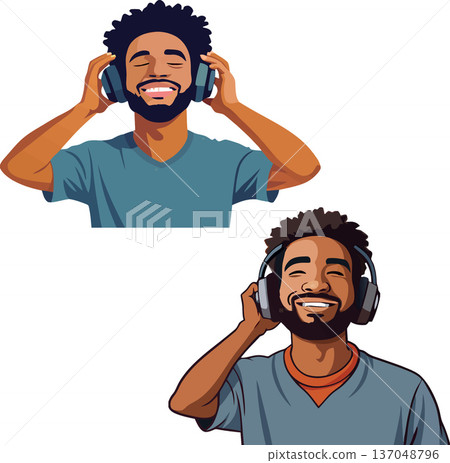 Young man enjoying music with wireless headphones 137048796