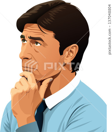 Thoughtful businessman pondering a solution with hand on chin 137048804