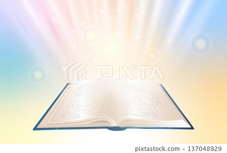 Open Bible with heavenly light for Christian bible study and spiritual learning Open Bible with heavenly light for Christian bible study and spiritual learning 137048929