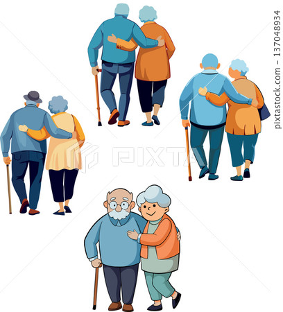 Elderly couples walking together, embracing golden years 137048934