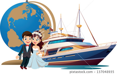 Romantic couple enjoying a luxurious yacht adventure 137048935