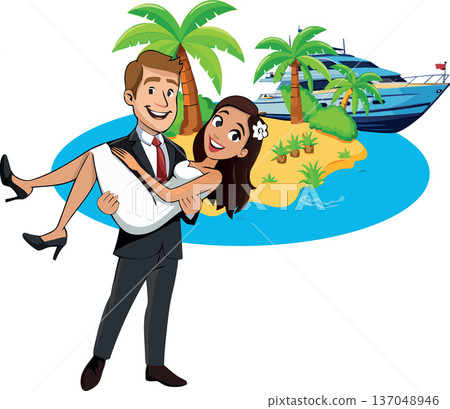 Happy newlyweds enjoying their honeymoon on a tropical island 137048946