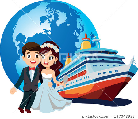 Just married couple leaving for honeymoon cruise trip around the world 137048955