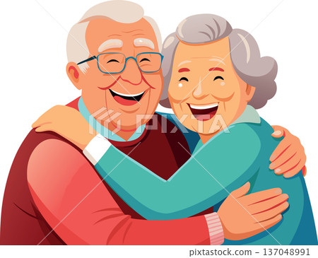 Happy senior couple embracing and laughing together- 137048991