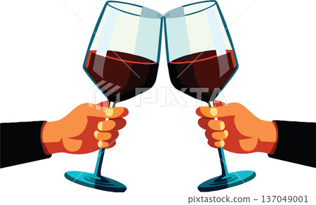 hands with glasses of red wine cheering- hands with glasses of red wine cheering- 137049001