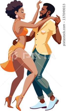 Salsa dancers in rhythmic motion- Salsa dancers in rhythmic motion- 137049013