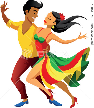 Young couple of dancers performing choreography on white background- Young couple of dancers performing choreography on white background- 137049017