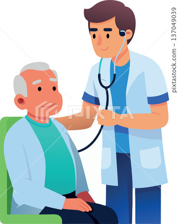 Doctor examining senior patient with stethoscope in hospital Doctor examining senior patient with stethoscope in hospital 137049039