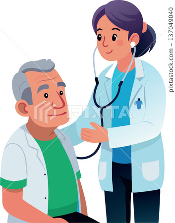 Female doctor examining elderly patient using stethoscope Female doctor examining elderly patient using stethoscope 137049040