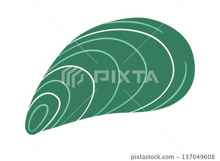 Green mussel shell. Hand drawn trendy flat style isolated. Marine icon 137049608