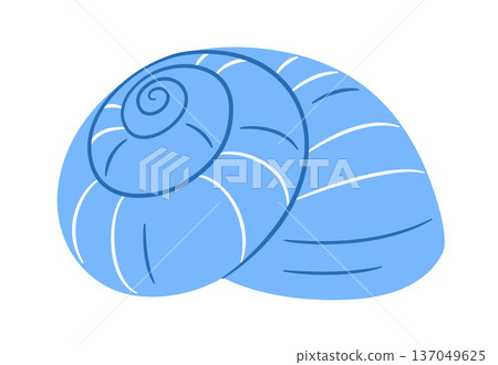 Round blue snail shell with spiral lines. Hand drawn flat style isolated icon Round blue snail shell with spiral lines. Hand drawn flat style isolated icon 137049625