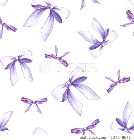 Seamless pattern with light lilac bows on an isolated background. Watercolor illustration with festive elements. Romantic background with cute bows for fabric, wallpaper, packaging. Seamless pattern with light lilac bows on an isolated background. Watercolor illustration with festive elements. Romantic background with cute bows for fabric, wallpaper, packaging. 137049671