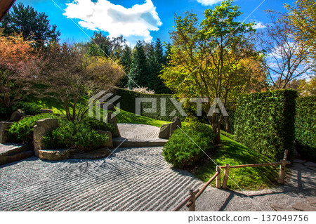 Amazing Japanese dry garden (karesansui)  or Japanese rock garden - part of Japnese garden In gardens of the World 137049756