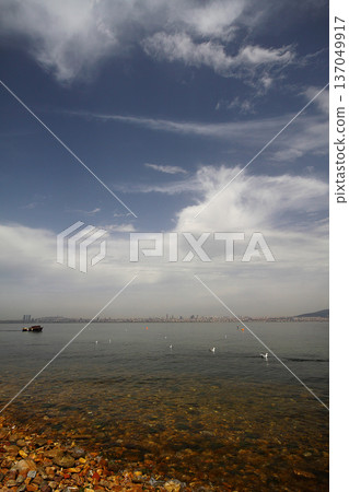 view of istanbul. sea, clouds and city. 137049917