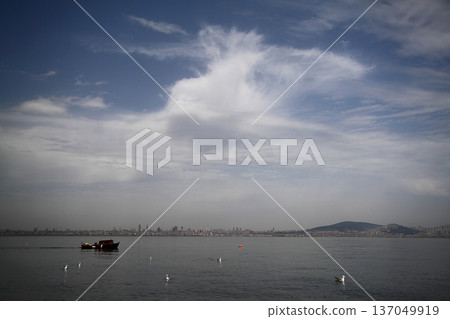 view of istanbul. sea, clouds and city. view of istanbul. sea, clouds and city. 137049919