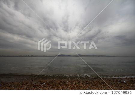 view of istanbul. sea, clouds and city. 137049925