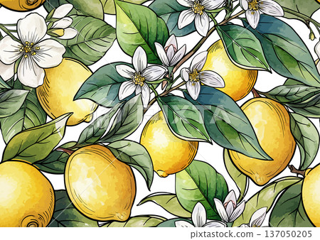 Lemons and blossoms seamless pattern 137050205