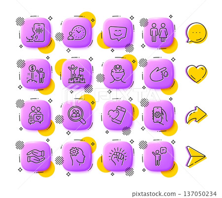 Empower, Engineering and Time management line icons. App 3d buttons. Social media comment, share, like icons. Pack of Restroom, Heart, Voicemail icon. Vector 137050234