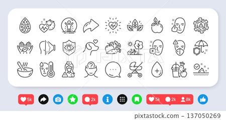 Cook, Skin care and Heartbeat line icons pack. Social media: share, comment, like icons. Medical mask, Umbrella, Vegetables web icon. Face id, Nurse, Coronavirus pictogram. Vector Cook, Skin care and Heartbeat line icons pack. Social media: share, comment, like icons. Medical mask, Umbrella, Vegetables web icon. Face id, Nurse, Coronavirus pictogram. Vector 137050269