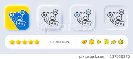 Video conference line icon. Neumorphic, Flat shadow, 3d buttons. Online meeting sign. Start presentation symbol. Line video conference icon. Social media icons. Vector Video conference line icon. Neumorphic, Flat shadow, 3d buttons. Online meeting sign. Start presentation symbol. Line video conference icon. Social media icons. Vector 137050270