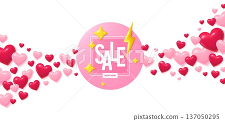 Sale banner love banner with 3d hearts. Flying hearts background. Sale banner with 3d stars. Discount offer label. Coupon badge icon. Valentines day greeting card. Vector Sale banner love banner with 3d hearts. Flying hearts background. Sale banner with 3d stars. Discount offer label. Coupon badge icon. Valentines day greeting card. Vector 137050295