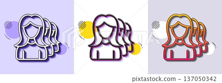 Group of Women line icon. Halftone dotted pattern. Gradient icon with grain shadow. Human communication symbol. Teamwork sign. Line women Headhunting icon. Various designs. Vector Group of Women line icon. Halftone dotted pattern. Gradient icon with grain shadow. Human communication symbol. Teamwork sign. Line women Headhunting icon. Various designs. Vector 137050342